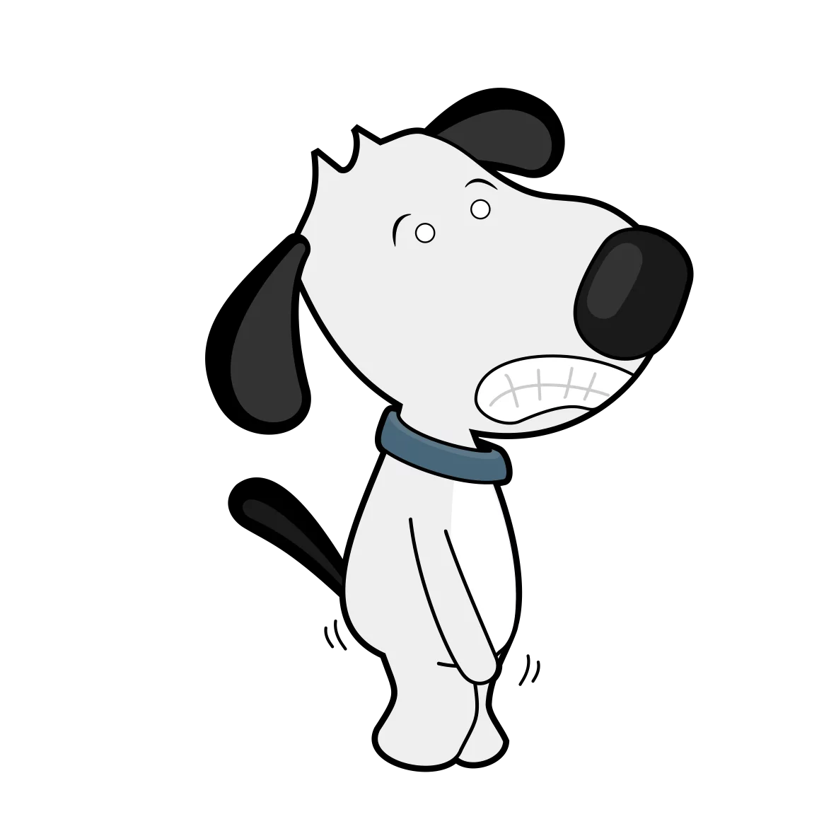 cartoon image of a dog holding his groin