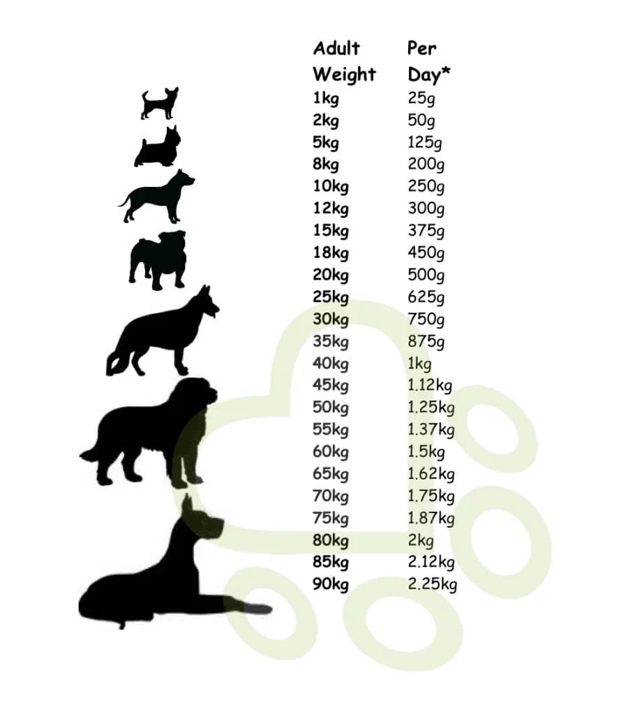 a table showing people how much food I should feed my dog