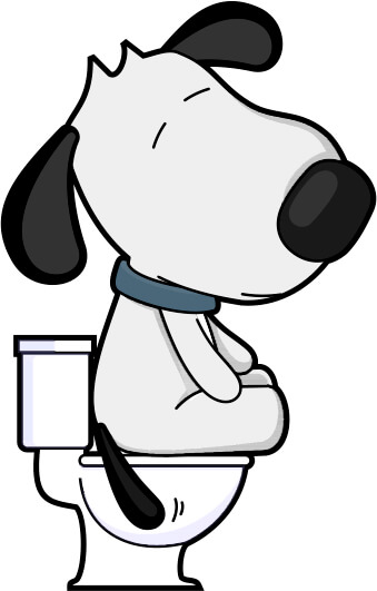 cartoon dog sitting on toilet