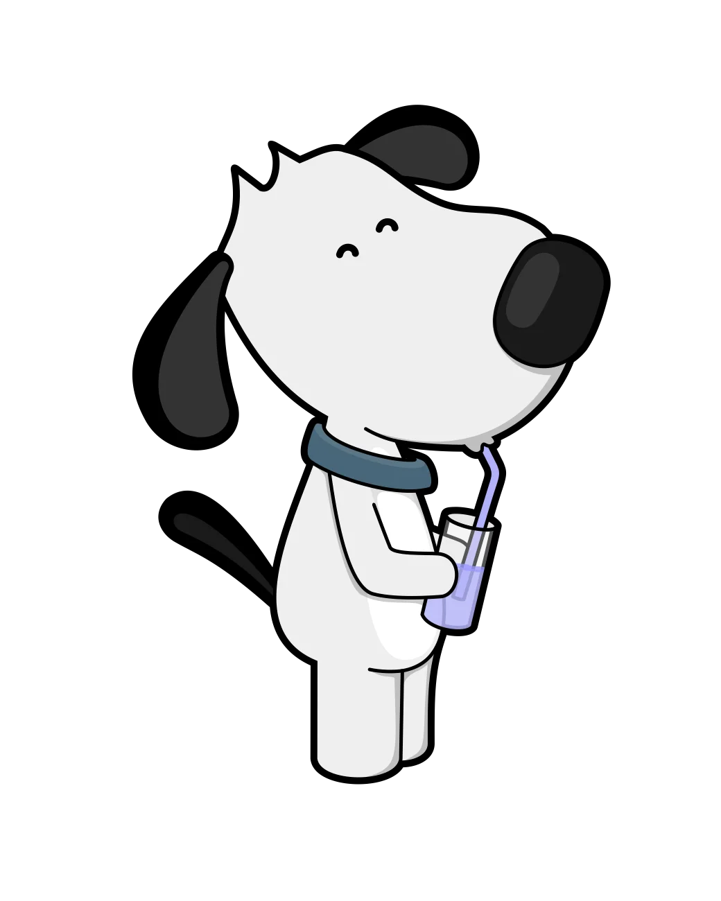 a cartoon image of a dog drinking a glass of water